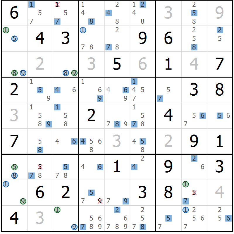 Position des candidats pour la solution de la Gr 78 page 81 du magazine de sudoku Suprême n° 029