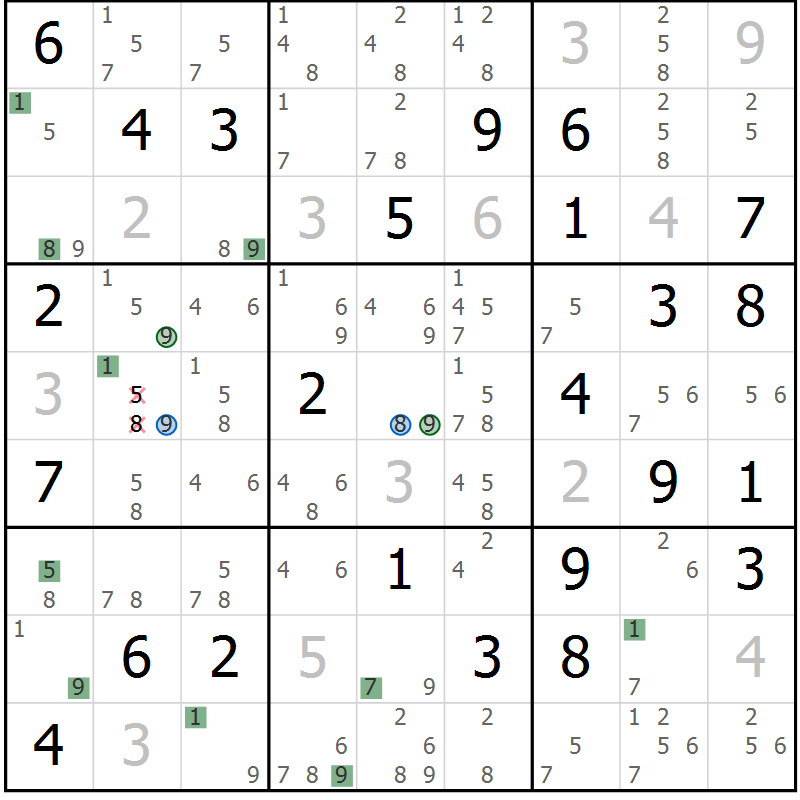 Position des candidats pour la solution de la Gr 78 page 81 du magazine de sudoku Suprême n° 029