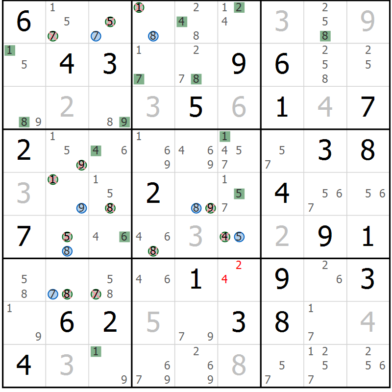 Position des candidats pour la solution de la Gr 78 page 81 du magazine de sudoku Suprême n° 029