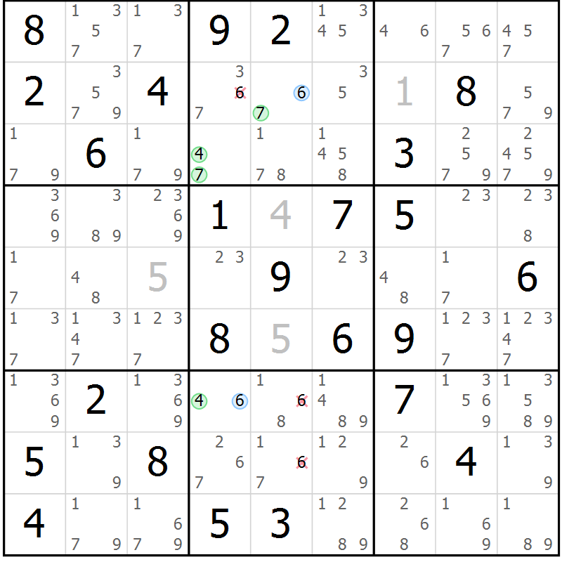 Position des candidats pour la solution de la Gr 79 page 82 du magazine de sudoku Suprême n° 029
