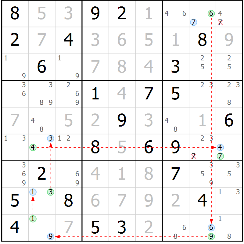 Position des candidats pour la solution de la Gr 79 page 82 du magazine de sudoku Suprême n° 029