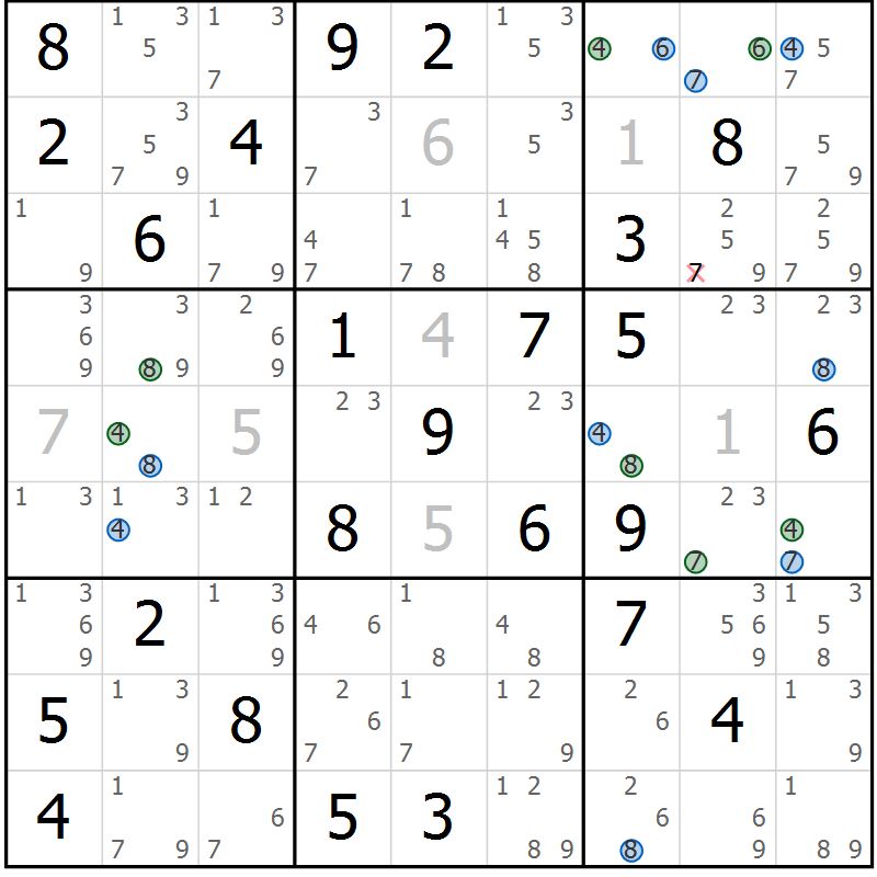 Position des candidats pour la solution de la Gr 79 page 82 du magazine de sudoku Suprême n° 029