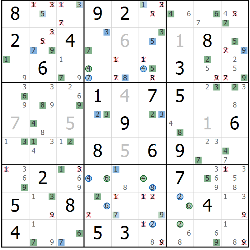 Position des candidats pour la solution de la Gr 79 page 82 du magazine de sudoku Suprême n° 029