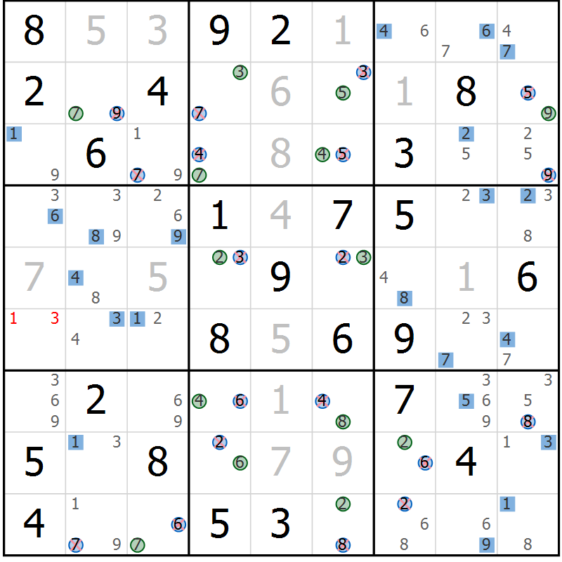Position des candidats pour la solution de la Gr 79 page 82 du magazine de sudoku Suprême n° 029