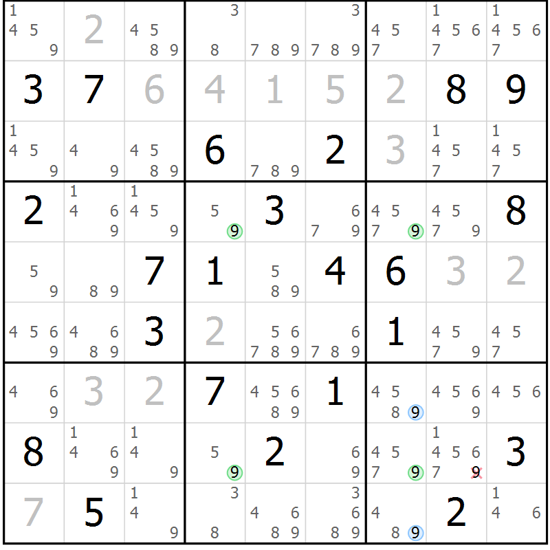 Position des candidats pour la solution de la Gr 8 page 11 du magazine de sudoku Suprême n° 029
