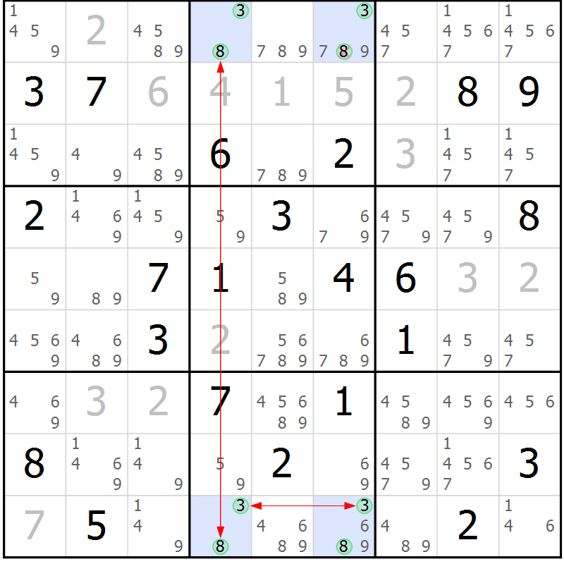 Position des candidats pour la solution de la Gr 8 page 11 du magazine de sudoku Suprême n° 029