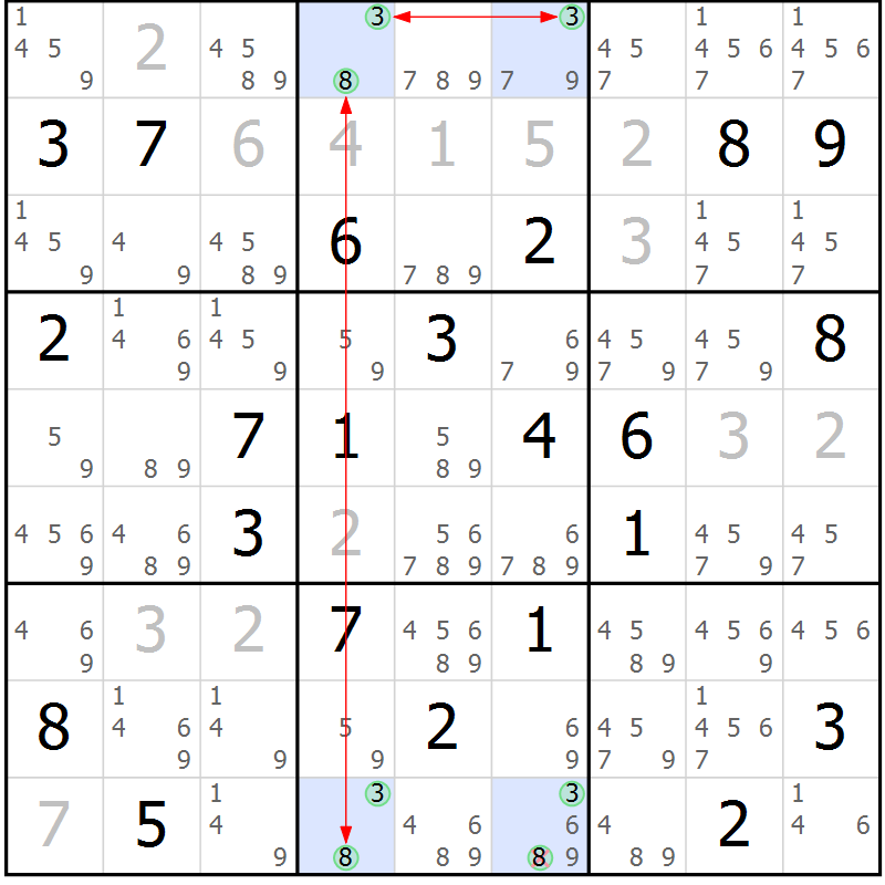 Position des candidats pour la solution de la Gr 8 page 11 du magazine de sudoku Suprême n° 029