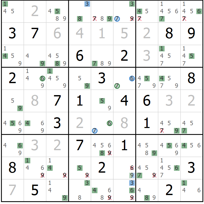 Position des candidats pour la solution de la Gr 8 page 11 du magazine de sudoku Suprême n° 029