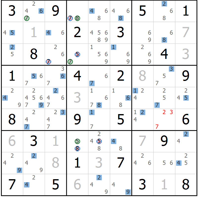 Position des candidats pour la solution de la Gr 80 page 83 du magazine de sudoku Suprême n° 029