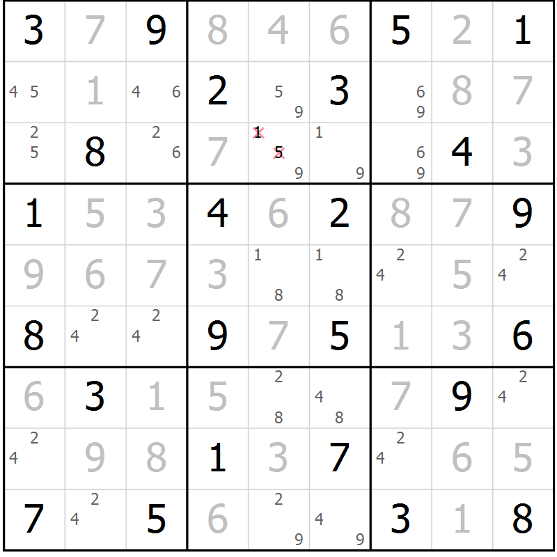 Position des candidats pour la solution de la Gr 80 page 83 du magazine de sudoku Suprême n° 029