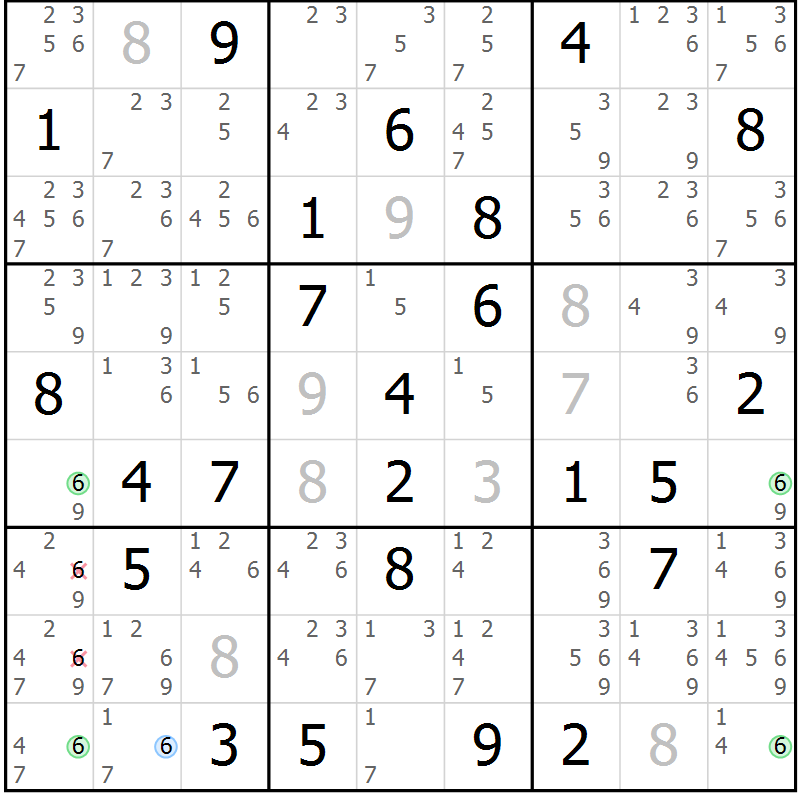 Position des candidats pour la solution de la Gr 81 page 84 du magazine de sudoku Suprême n° 029