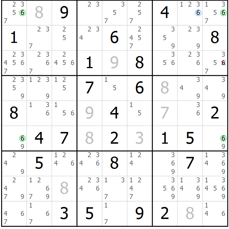 Position des candidats pour la solution de la Gr 81 page 84 du magazine de sudoku Suprême n° 029