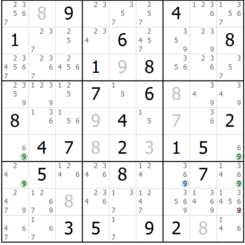 Position des candidats pour la solution de la Gr 81 page 84 du magazine de sudoku Suprême n° 029
