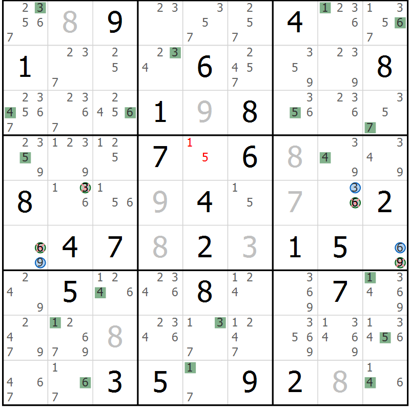 Position des candidats pour la solution de la Gr 81 page 84 du magazine de sudoku Suprême n° 029