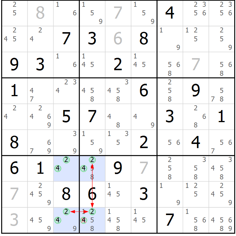 Position des candidats pour la solution de la Gr 82 page 85 du magazine de sudoku Suprême n° 029