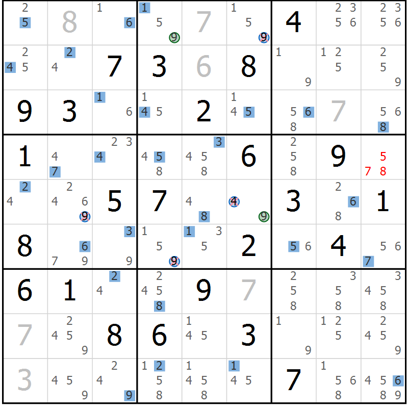 Position des candidats pour la solution de la Gr 82 page 85 du magazine de sudoku Suprême n° 029