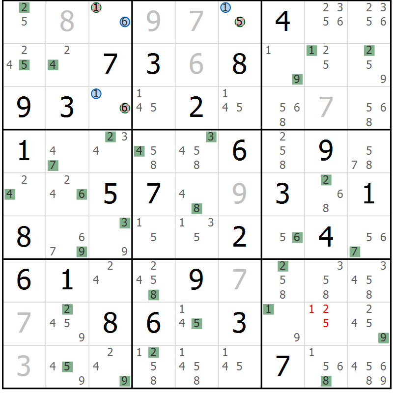 Position des candidats pour la solution de la Gr 82 page 85 du magazine de sudoku Suprême n° 029