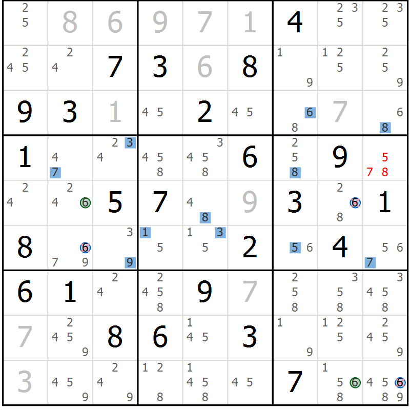 Position des candidats pour la solution de la Gr 82 page 85 du magazine de sudoku Suprême n° 029