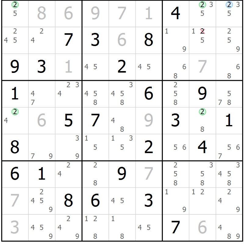 Position des candidats pour la solution de la Gr 82 page 85 du magazine de sudoku Suprême n° 029