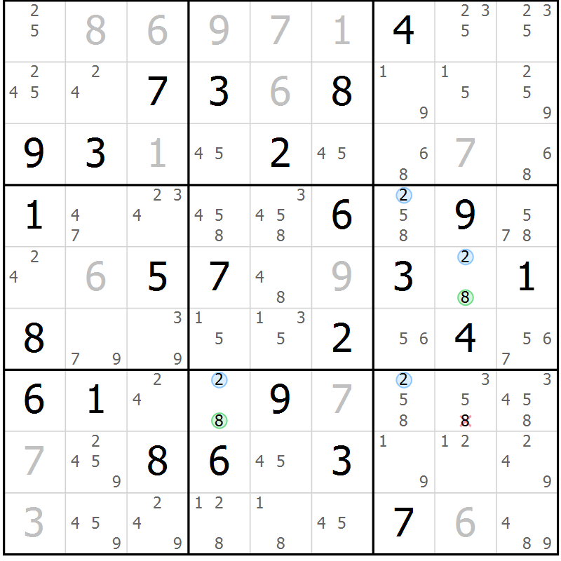 Position des candidats pour la solution de la Gr 82 page 85 du magazine de sudoku Suprême n° 029