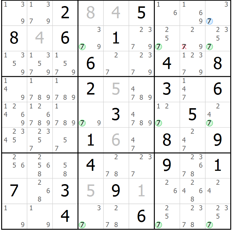 Position des candidats pour la solution de la Gr 83 page 86 du magazine de sudoku Suprême n° 029