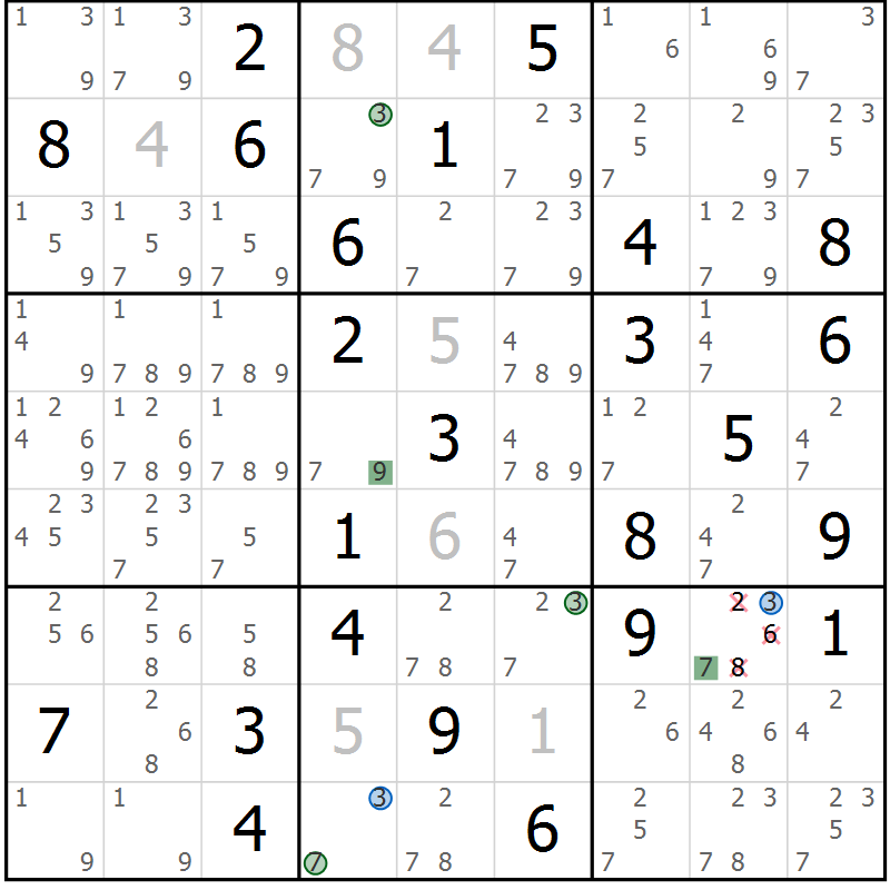 Position des candidats pour la solution de la Gr 83 page 86 du magazine de sudoku Suprême n° 029