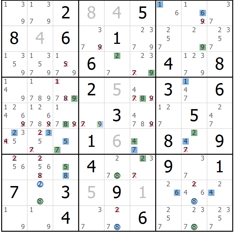 Position des candidats pour la solution de la Gr 83 page 86 du magazine de sudoku Suprême n° 029