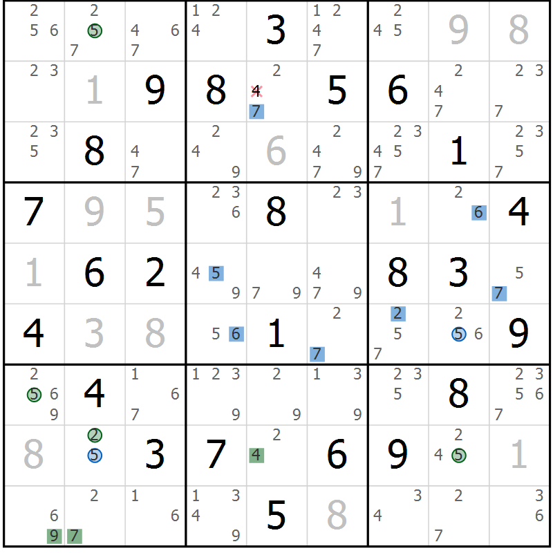 Position des candidats pour la solution de la Gr 84 page 87 du magazine de sudoku Suprême n° 029