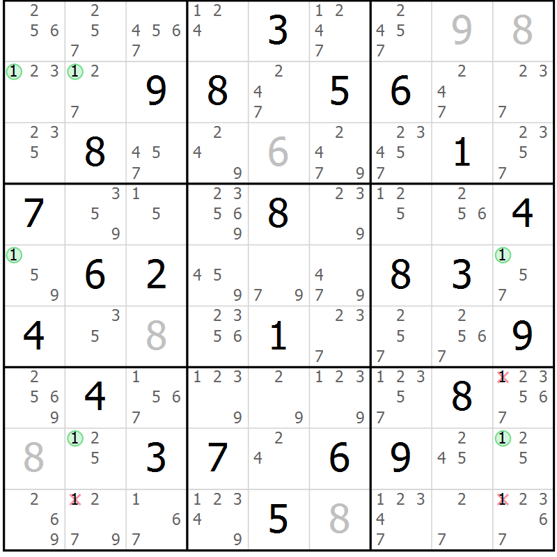 Position des candidats pour la solution de la Gr 84 page 87 du magazine de sudoku Suprême n° 029