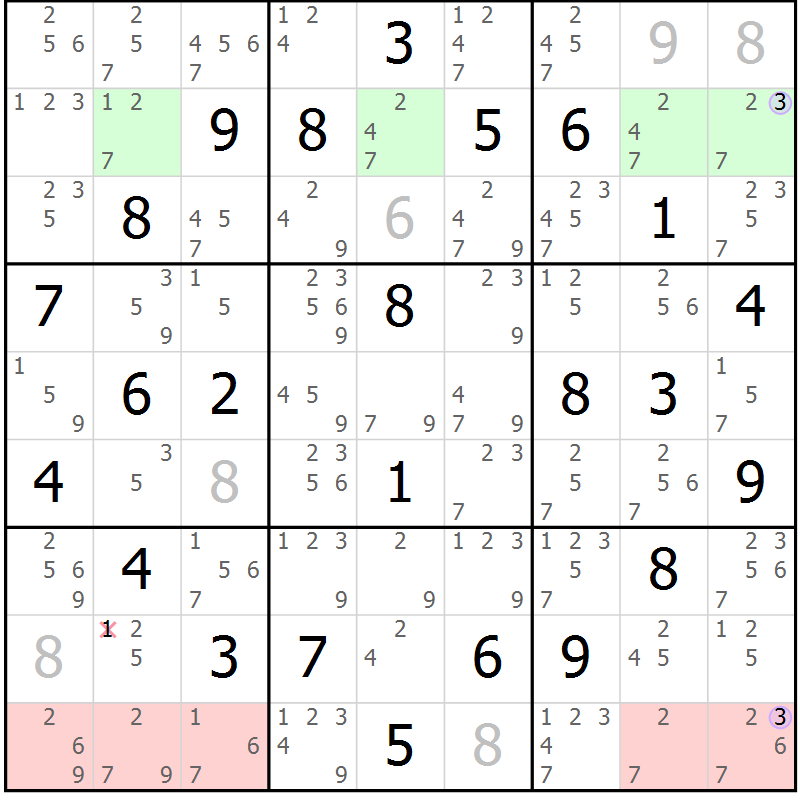 Position des candidats pour la solution de la Gr 84 page 87 du magazine de sudoku Suprême n° 029