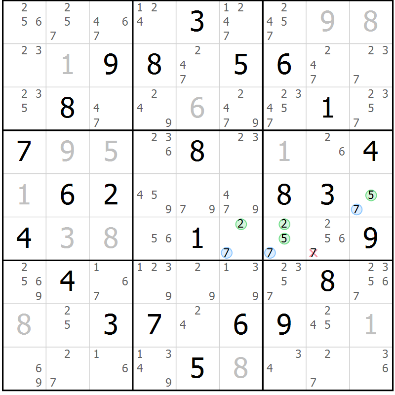 Position des candidats pour la solution de la Gr 84 page 87 du magazine de sudoku Suprême n° 029