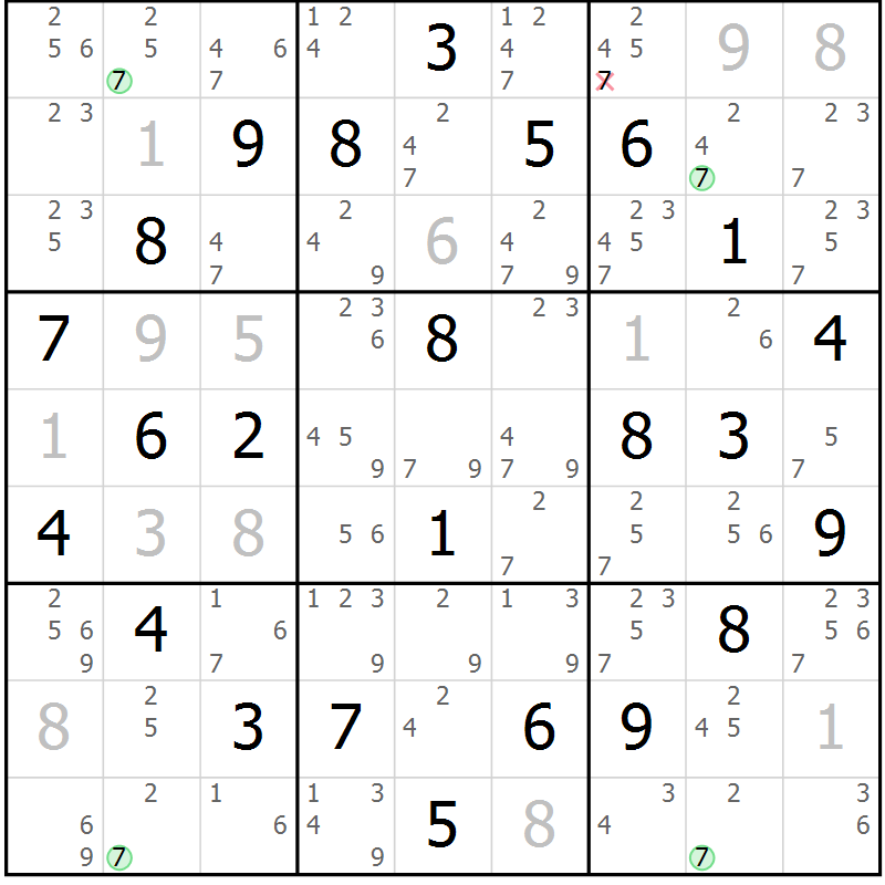 Position des candidats pour la solution de la Gr 84 page 87 du magazine de sudoku Suprême n° 029