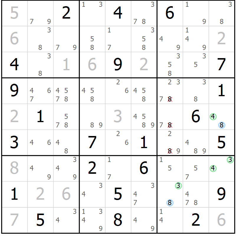 Position des candidats pour la solution de la Gr 9 page 12 du magazine de sudoku Suprême n° 029