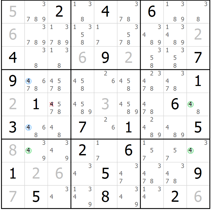 Position des candidats pour la solution de la Gr 9 page 12 du magazine de sudoku Suprême n° 029