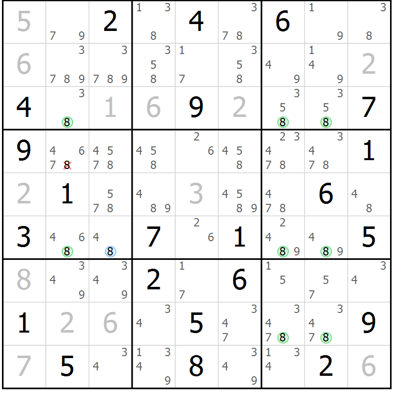 Position des candidats pour la solution de la Gr 9 page 12 du magazine de sudoku Suprême n° 029