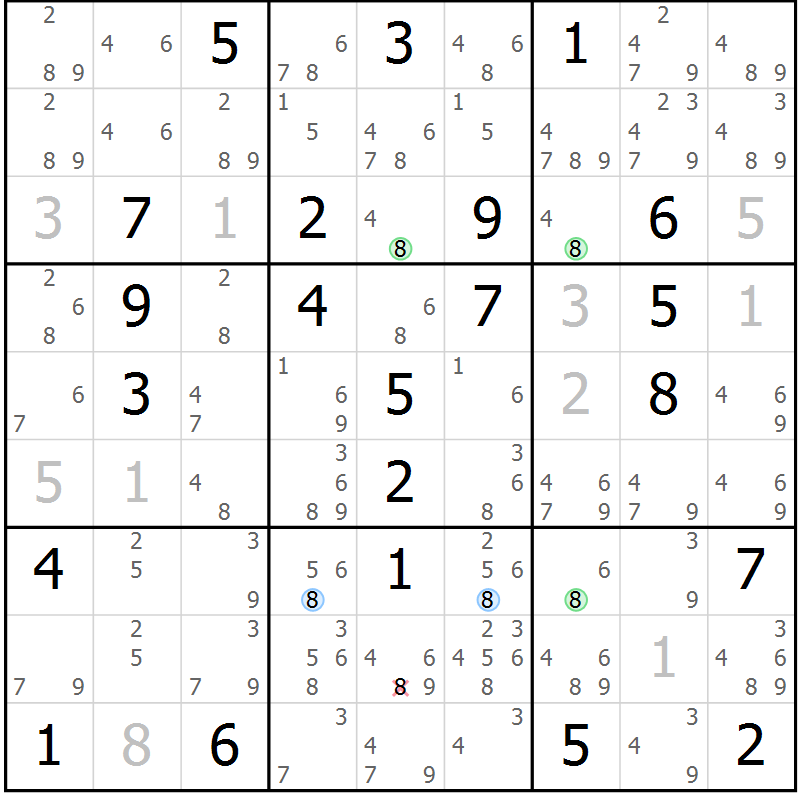 Position des candidats pour la solution de la Gr 1 page 4 du magazine de sudoku Suprême n° 030