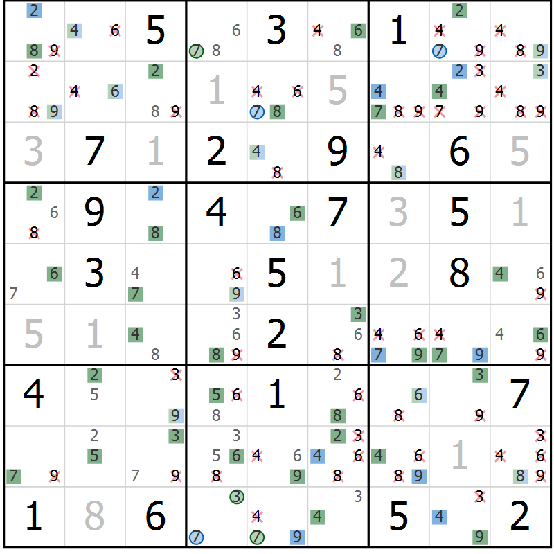 Position des candidats pour la solution de la Gr 1 page 4 du magazine de sudoku Suprême n° 030