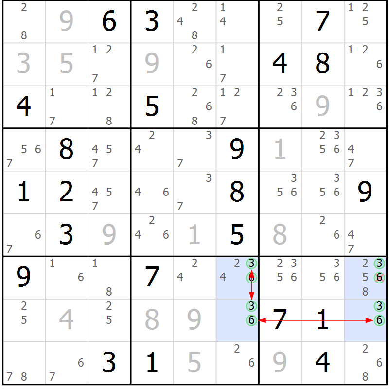 Position des candidats pour la solution de la Gr 10 page 13 du magazine de sudoku Suprême n° 030