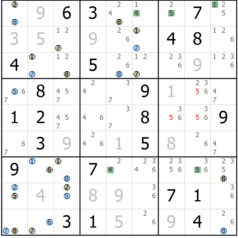 Position des candidats pour la solution de la Gr 10 page 13 du magazine de sudoku Suprême n° 030