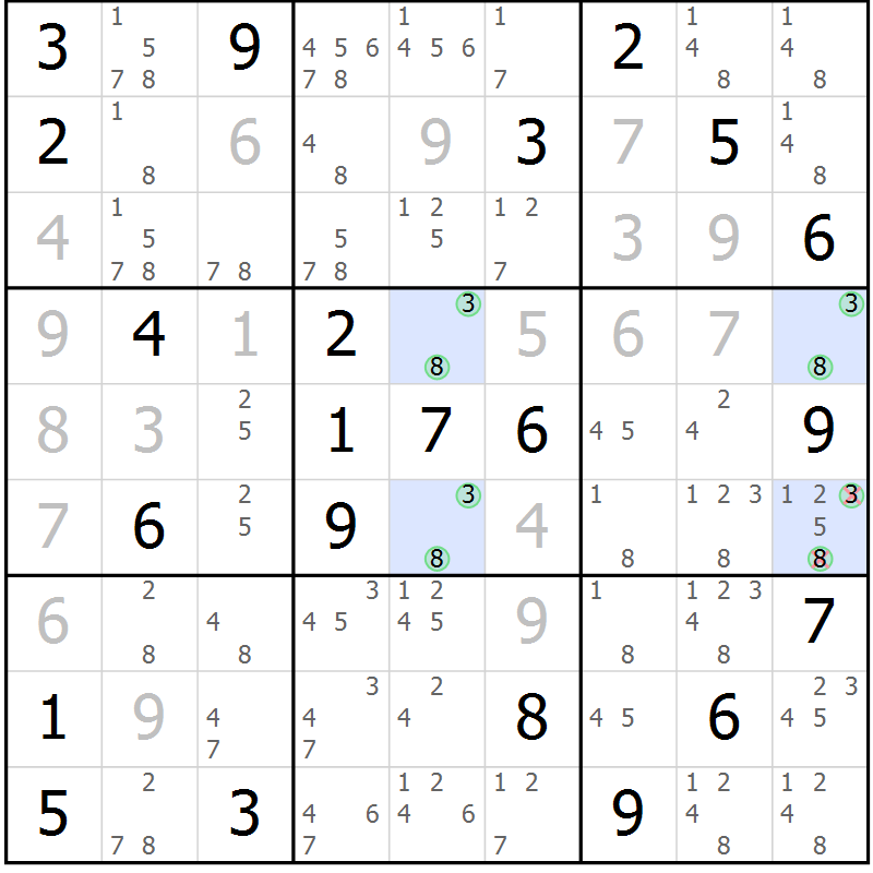 Position des candidats pour la solution de la Gr 11 page 14 du magazine de sudoku Suprême n° 030