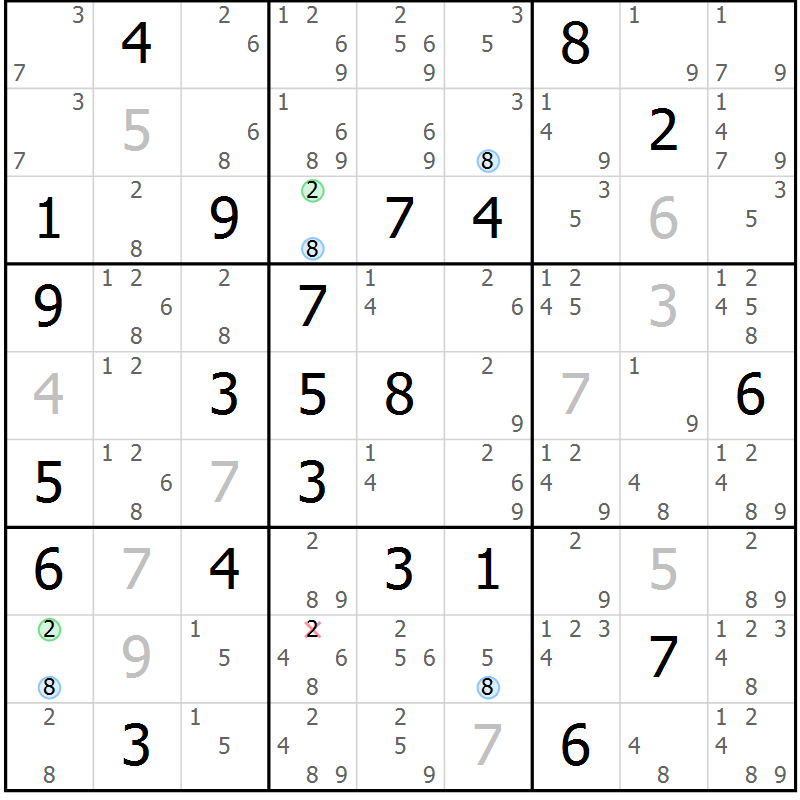 Position des candidats pour la solution de la Gr 12 page 15 du magazine de sudoku Suprême n° 030
