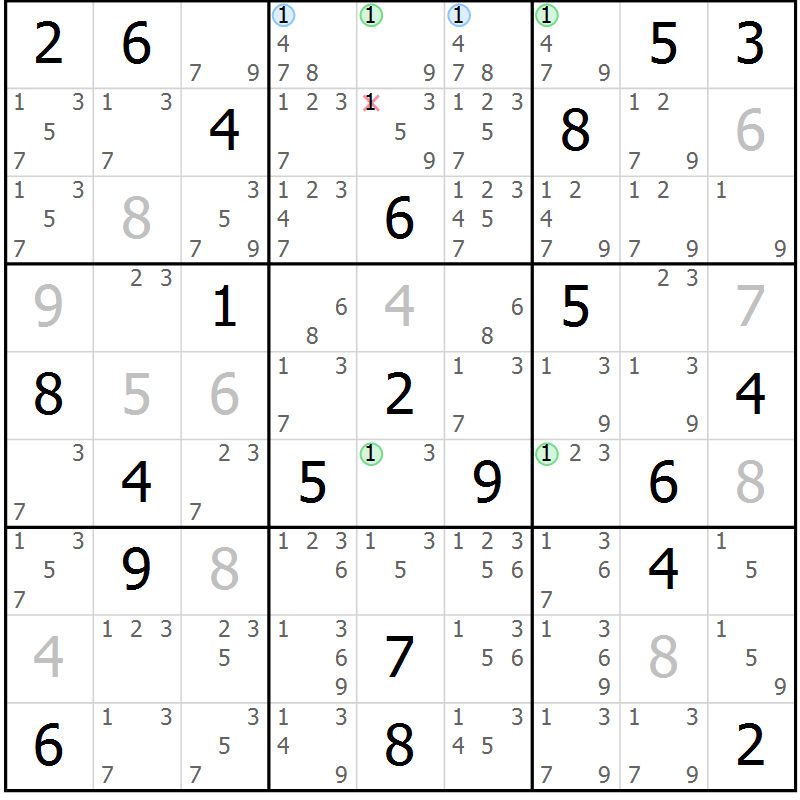 Position des candidats pour la solution de la Gr 14 page 17 du magazine de sudoku Suprême n° 030