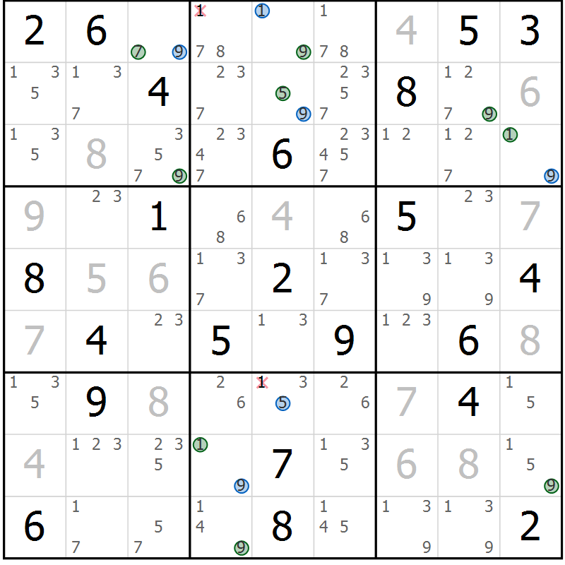 Position des candidats pour la solution de la Gr 14 page 17 du magazine de sudoku Suprême n° 030