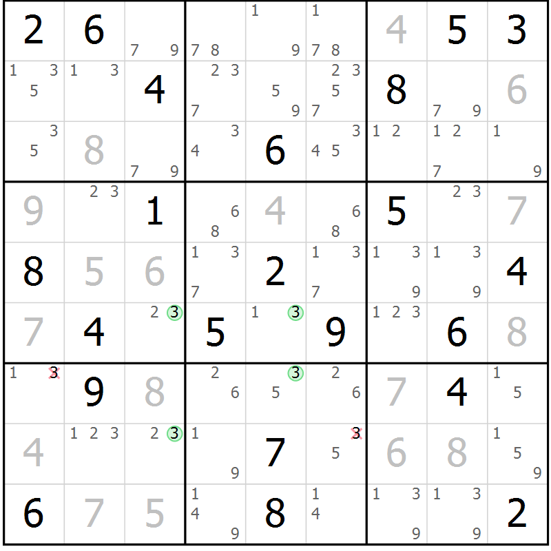 Position des candidats pour la solution de la Gr 14 page 17 du magazine de sudoku Suprême n° 030