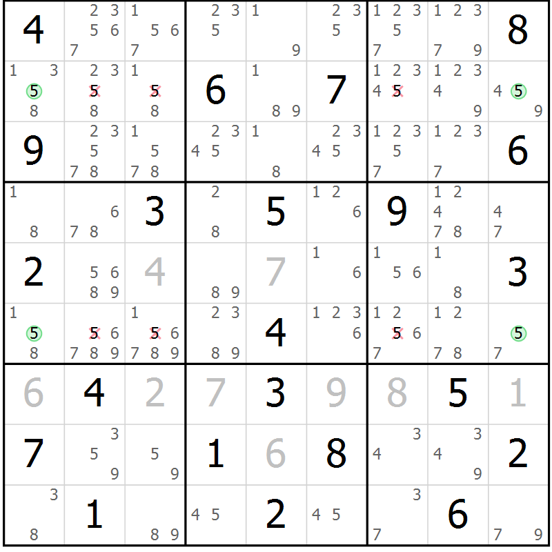 Position des candidats pour la solution de la Gr 16 page 19 du magazine de sudoku Suprême n° 030
