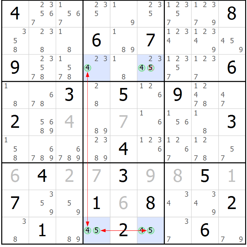 Position des candidats pour la solution de la Gr 16 page 19 du magazine de sudoku Suprême n° 030