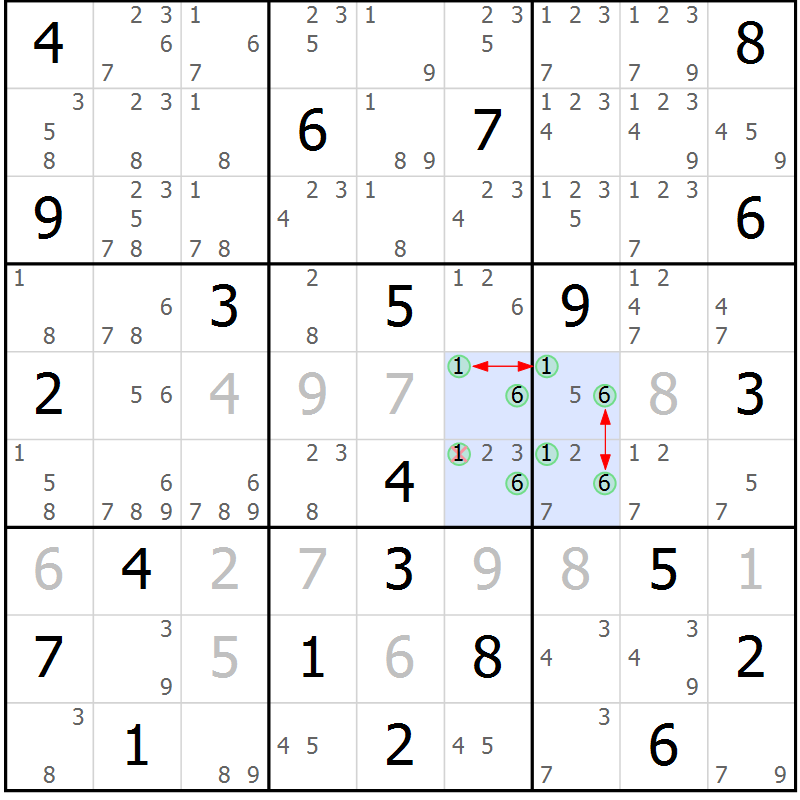 Position des candidats pour la solution de la Gr 16 page 19 du magazine de sudoku Suprême n° 030