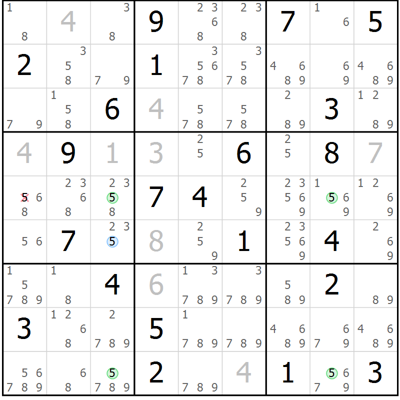 Position des candidats pour la solution de la Gr 17 page 20 du magazine de sudoku Suprême n° 030