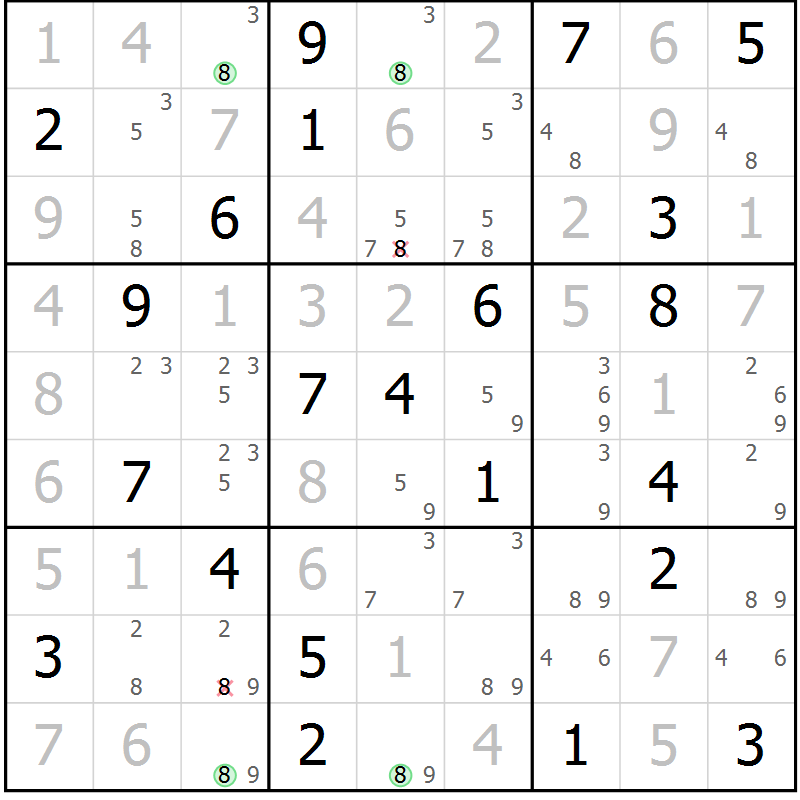 Position des candidats pour la solution de la Gr 17 page 20 du magazine de sudoku Suprême n° 030