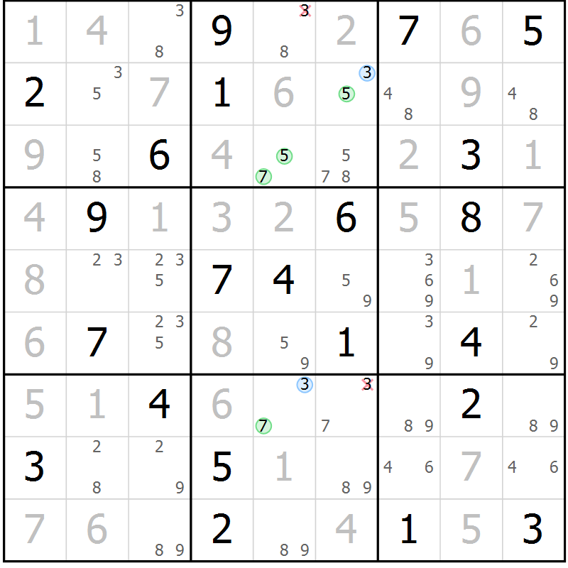 Position des candidats pour la solution de la Gr 17 page 20 du magazine de sudoku Suprême n° 030
